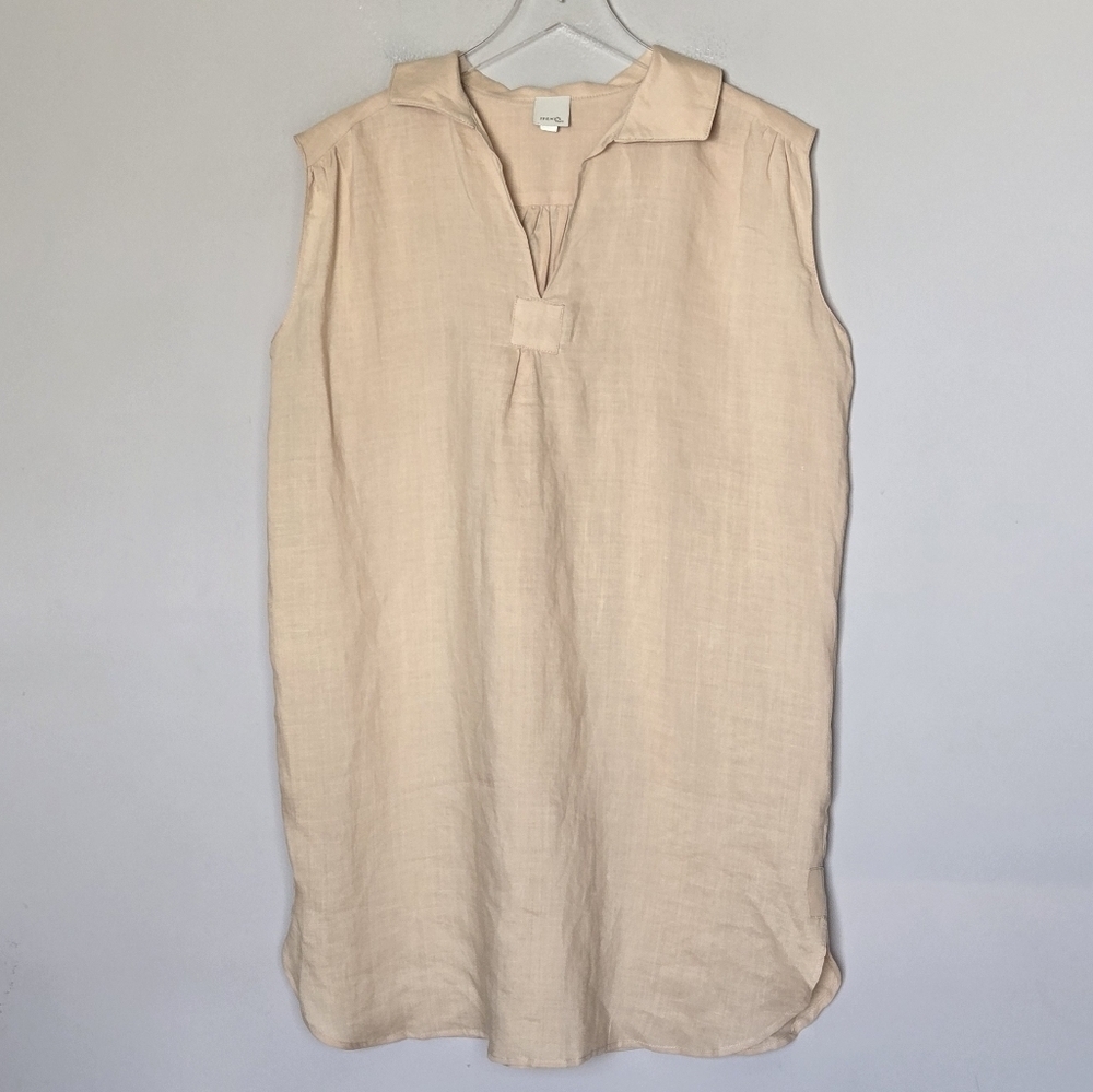 Anthropologie Irene's Story 100% Linen Sleeveless Boho Lagenlook Mini Dress L